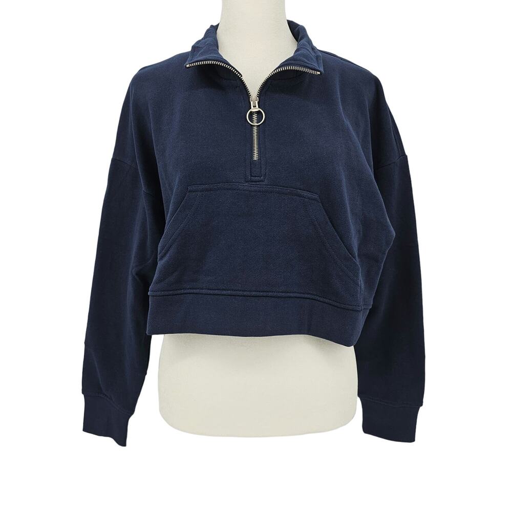 Revolve Weworewhat Womans size S Cropped Half Zip Pullover Jacket Navy Blue NEW